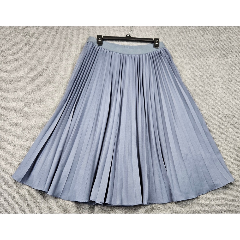 Grace Karin Womens 2XL Dusty Blue Pleated Midi Skirt Elastic Waist A-Line Flowy